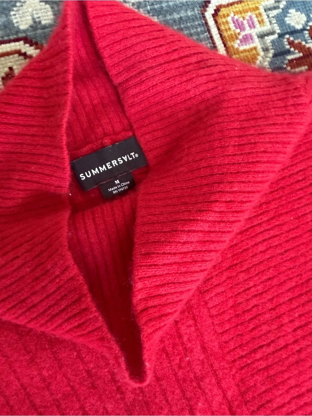 summersalt cashmere merino wool Red Ribbed Turtleneck Sweater